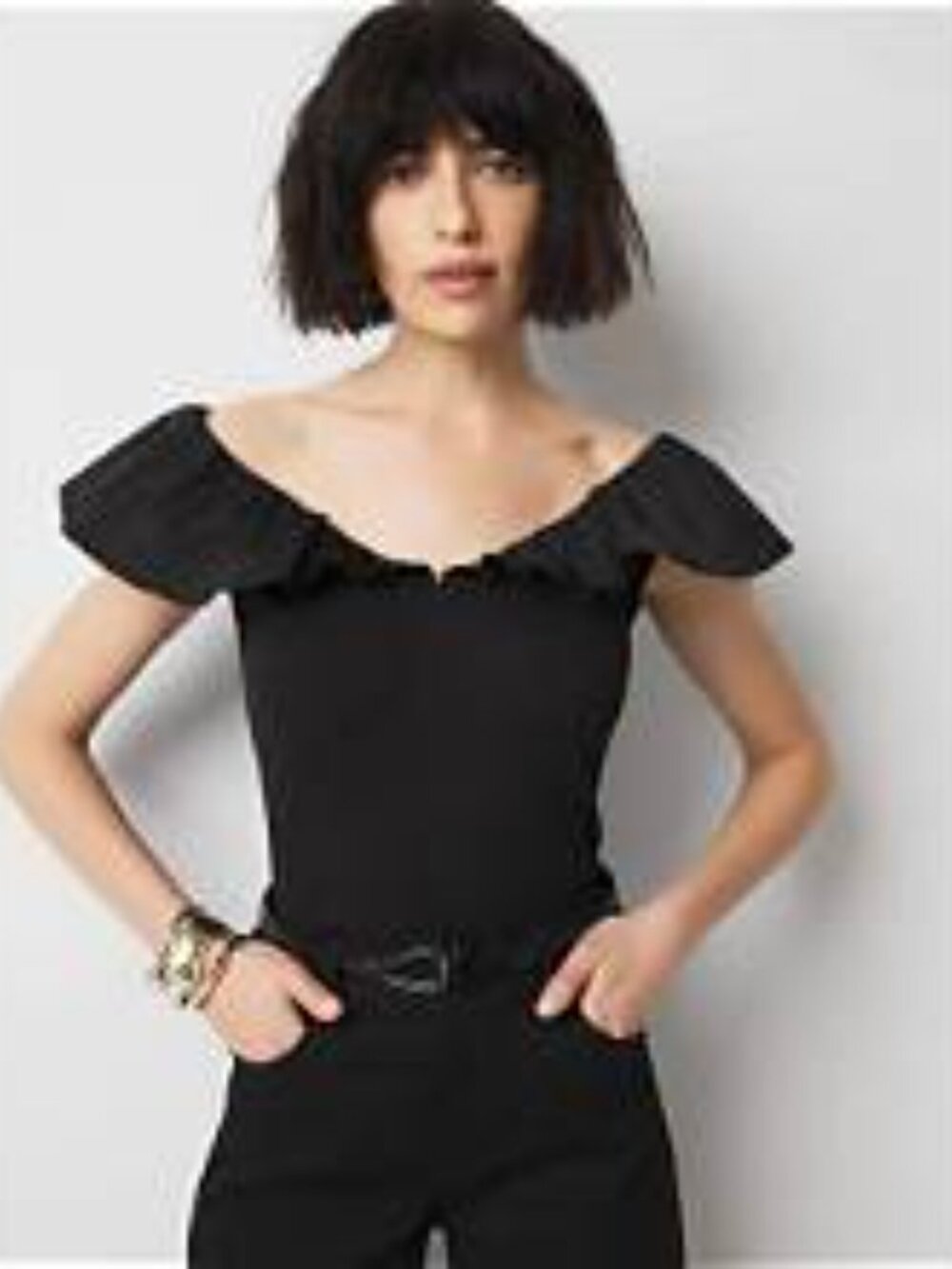 NWT White House Black Market Ruffle Poplin Knit Top